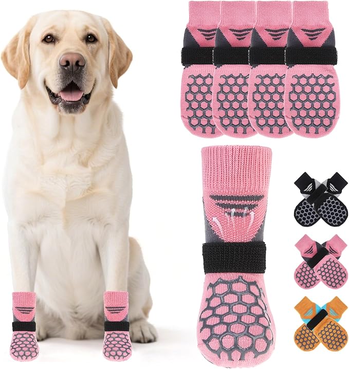 KOOLTAIL Dog Socks for Hot Pavement, Summer Breathable Dog Socks to Prevent Licking Paws, Non Slip Pet Boots & Paw Protectors for Hardwood Floor,Grippy Shoes for Small Medium Large Senior Dogs,Pink XS