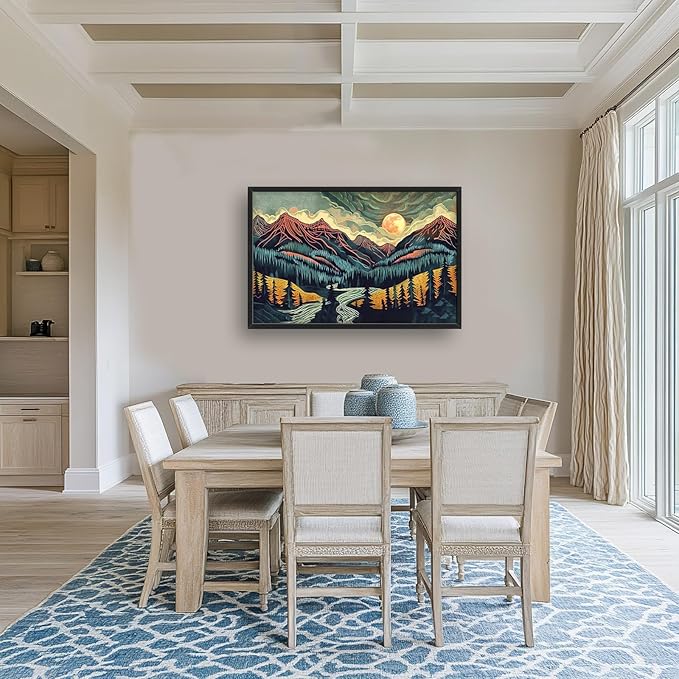 Quorin Boho Mountain Large Wall Art Abstract Pictures Lake Pine Tree Forest Foggy Sunset Wall Decor Nature Landscape Canvas Print Painting Artwork for Bathroom Living Room Bedroom 36L x 24W