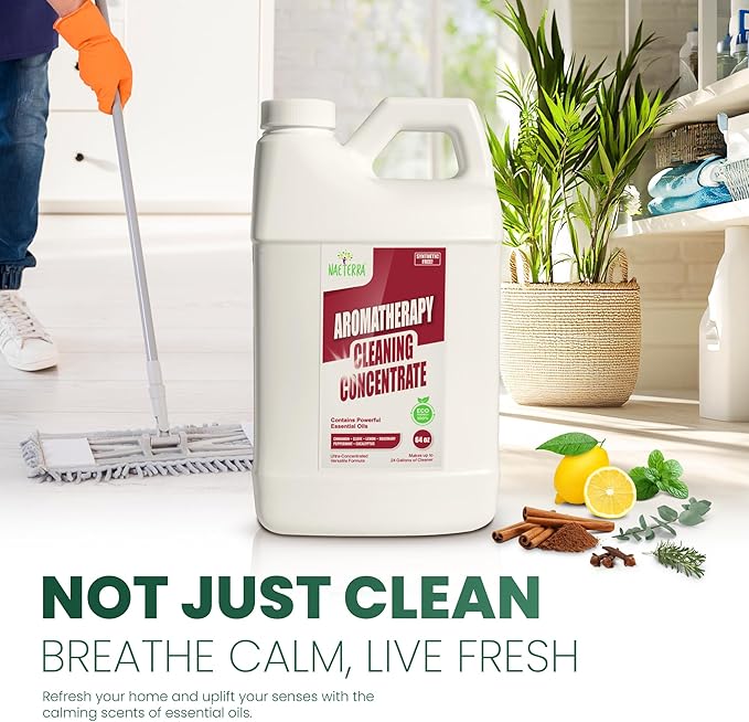 Naeterra Aromatherapy Cleaning Concentrate 64 oz Natural Multi-Surface Cleaner, Plant-Based and Biodegradable, Makes 24 Gallons, Cleaning Essential Oil Formula, Safe for Families and Pets