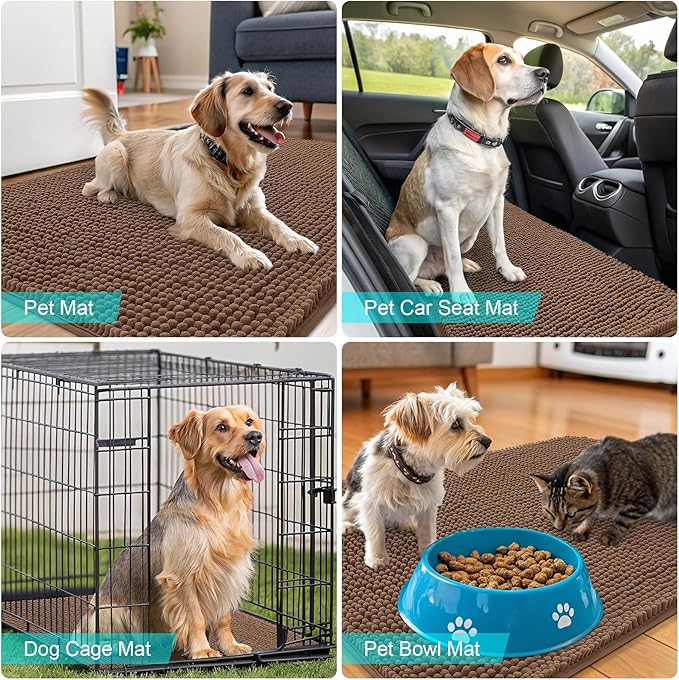 OLANLY Dog Door Mat for Muddy Paws 24x16, Absorbs Moisture and Dirt, Absorbent Non-Slip Washable Doormat, Quick Dry Chenille Mud Mat for Dogs, Entry Indoor Entryway Carpet for Inside Floor, Mocha