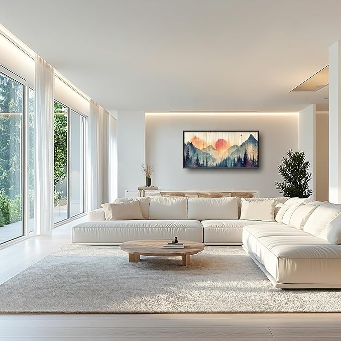 Framed Large Cabin Mountain Wall Art for Living Room, Oversized Rustic Forest Wall Decor, Rustic Nature Landscape Canvas Painting Sunset Pictures Home Decoration for Bedroom Office 60"x30"