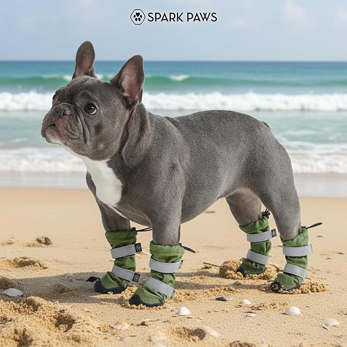 Spark Paws Dog Shoes, Waterproof Dog Boots for Medium to Large Dogs, Non Slip, Breathable Dog Booties and Paw Protectors - 4PCS Doggie Hiking Boots with Reflective Straps - Green - Size 2