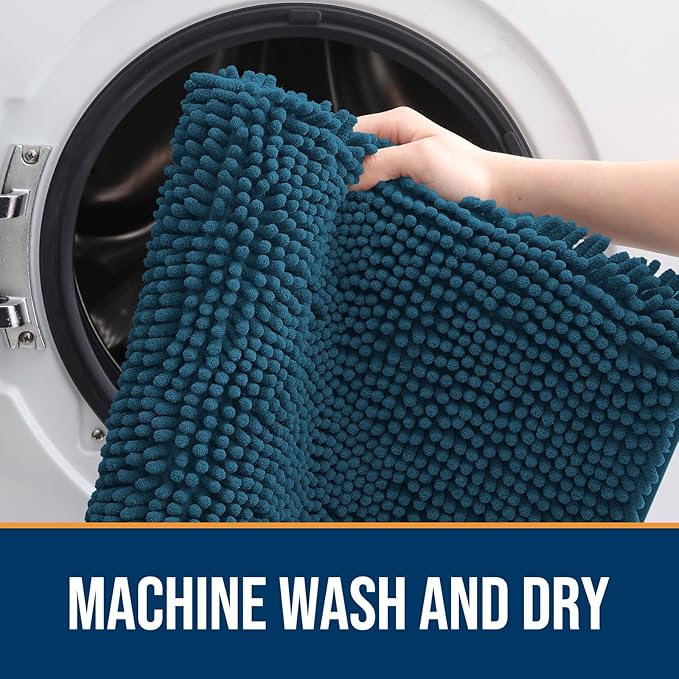 OLANLY Dog Door Mat for Muddy Paws 30x17, Absorbs Moisture and Dirt, Absorbent Non-Slip Washable Doormat, Quick Dry Chenille Mud Mat, Entry Indoor Entryway Carpet for Inside Floor, Atlantic Blue