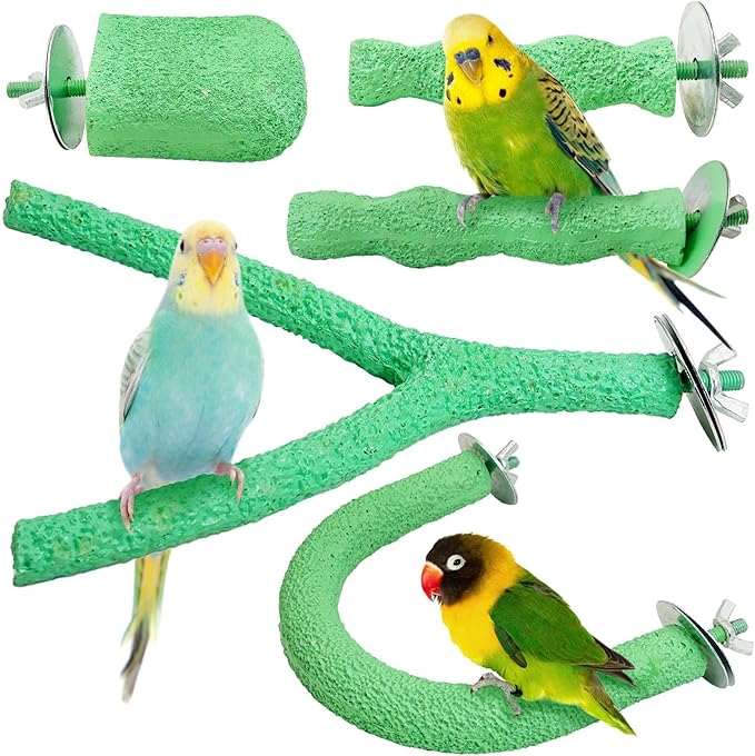 PINVNBY 5 Pack Bird Perch Resin Bird Beak Grinding Stone Parrot Cage Perch Stand Platform Foot Claws Trimmer Chew Toy Bird Cage Accessories for Budgie Cockatiel Conure Lovebird Finch (Green)