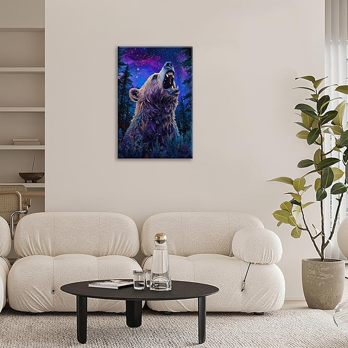 Bear Forest Wall Art Canvas Fantastic Animal Wall Decor Prints Framed Painting Pictures Gifts Artwork for Bathroom Kitchen 16"x24"