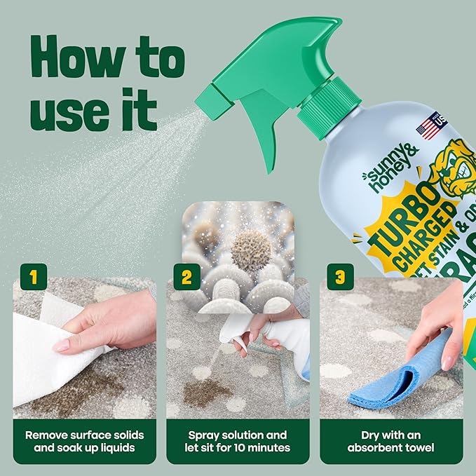 Sunny & Honey Enzyme Carpet Cleaner Spray - 32 Fl Oz, Spring Mint - Pet Urine Remover & Odor Eliminator - Stain Remover