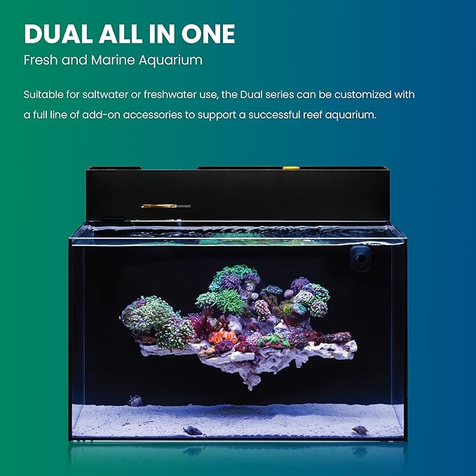 Ultum Nature Systems Dual AIO - Freshwater/Saltwater Compatible All in One Rimless Tank with Triple Chamber Filtration System, Integrated Filter Aquarium w/Leveling Mat - 20 Gallon, 60A, Black