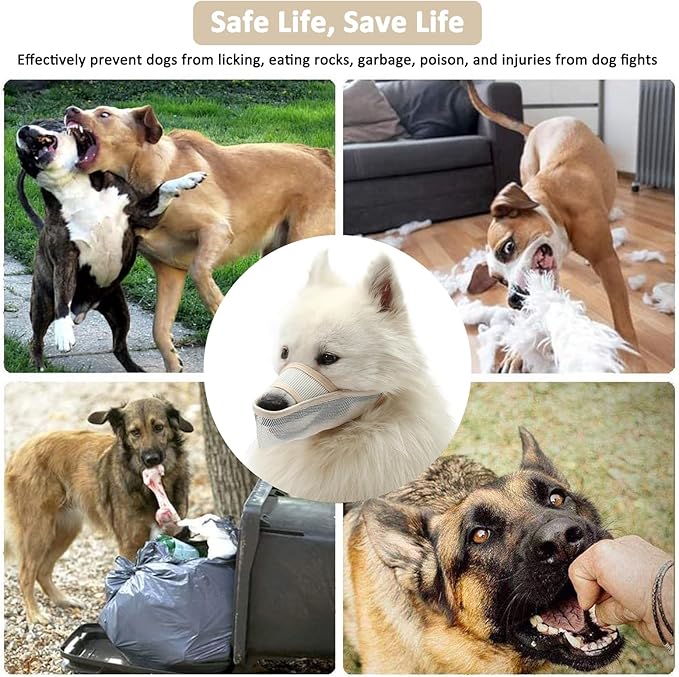 Crazy Felix Nylon Dog Muzzle for Small Medium Large Dogs, Air Mesh Breathable and Drinkable Pet Muzzle for Anti-Biting Anti-Barking Licking (M, Beige)