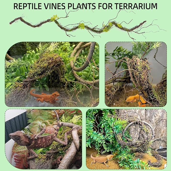 BNOSDM Reptile Vines,Bendable Jungle Climbing Vine,Terrarium Plants Artificial Decor,Tank Decorations Accessories for Bearded Dragons Chameleons Snakes Lizards Hermit Crabs