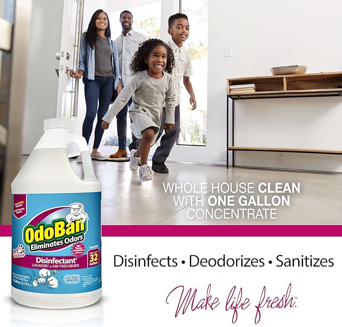 OdoBan Disinfectant Concentrate and Odor Eliminator, Made in the USA, Cotton Breeze Scent, 2 Gallons
