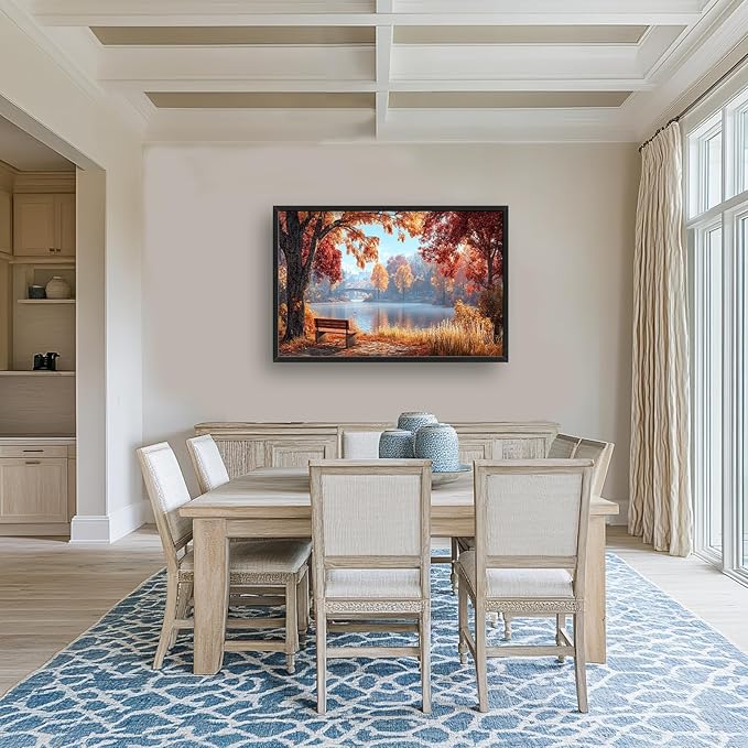 Large Autumn Tree Wall Art for Living Room, Framed Oversized Lake Landscape Wall Decor Nature Canvas Painting Modern Artwork for Living Room Bathroom Bedroom Office Dining Room 36"x24"