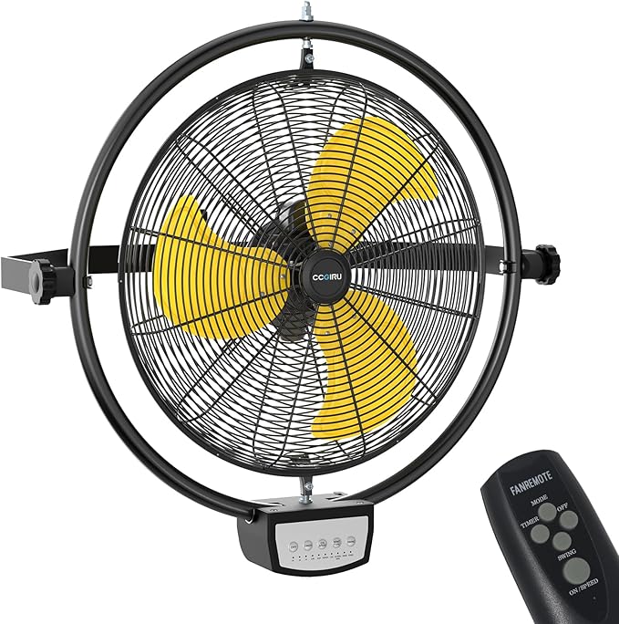 5100 CFM 20" Remote Control Wall Mount Fans, High Velocity 3-Speed Professional Oscillating Wall Fan with Timer, Heavy Duty Industrial Wall Fans for Patio, Commercial, Gazebo, and Garage, UL Listed