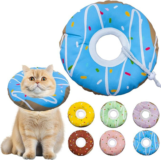 Cat Cone Collar Soft, Adjustable Cat Recovery Collar Kitten Cones to Stop Licking, Cute Donut E Collar After Surgery, Cats Neck Pillow Elizabethan Cones of Shame (Waterproof Blue, Medium)