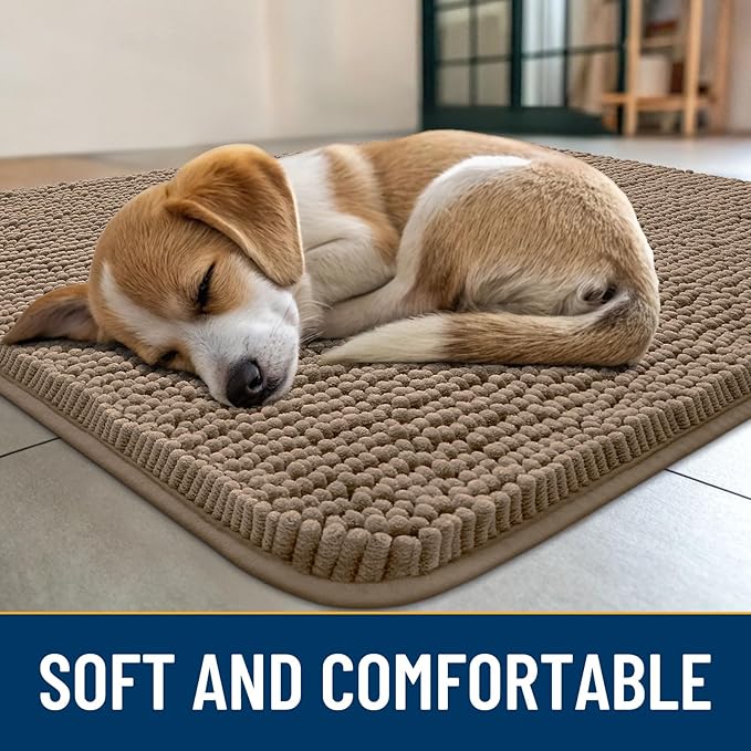 Smiry Dog Door Mat for Muddy Paws 48x30, Absorbs Moisture and Dirt Doormat, Non-Slip Washable Quick Dry Chenille Front Door Mat Indoor Entrance, Entryway Carpet for Inside Floor, Camel