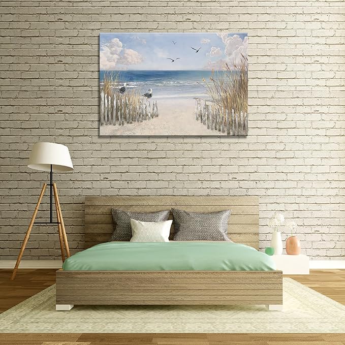 XXMWallArt FC3781 Sandy Beach Wall Art Canvas Print Wall Art Seascape Blue Print Home Decor Abstract Coastal Picture Modern Ocean Artwork for Living Room Bedroom Bathroom Office Decor