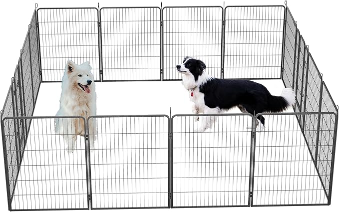 Dog Playpen, Outdoor Dog Fence, 16 Panels, 40" H Dog Pen for Medium/Small Dogs, Heavy Duty Metal Pet Fence with Gate, Portable Dog Fence for RV Camping and Yard (Black)