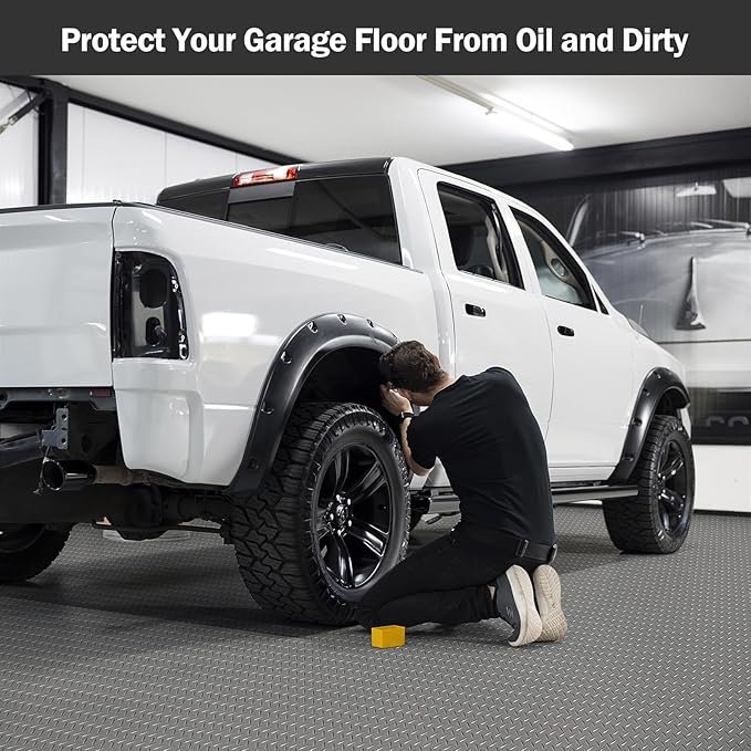 Nisorpa Garage Floor Rubber Mat,4Ft x 8.2Ft Rubber Flooring Rolls,1/8 Inch Thick Heavy Duty Diamond Plate Rubber Garage Floor Covering Waterproof Park