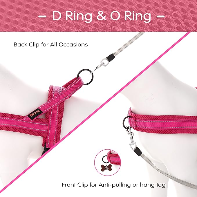 Didog No Pull Dog Harness with Soft Mesh Padded,Reflective & Quick Fit Light Weight Dog Strap Vest Harness,Easy for Walking Training (L:Chest 26-32", Mesh-Hot Pink)