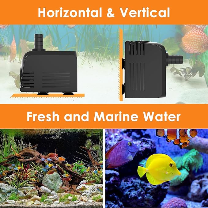AquaMiracle Submersible Water Pump Aquarium Water Pump with Flow Control, Pond Pump Fountain Pump for Pond, Fountain, Waterfall, Statuary, Water feature, Hydroponics (400GPH, 25W)