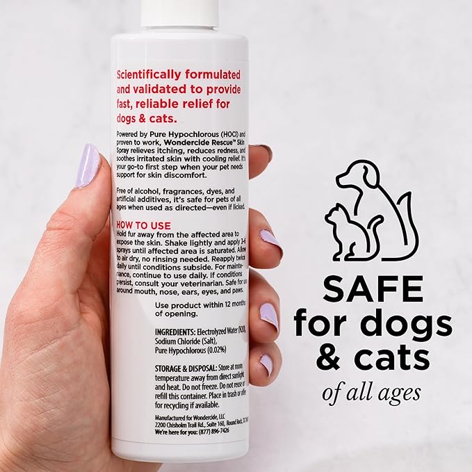 Wondercide Rescue - Skin Spray for Pets - Allergy Care, Rash, Redness, and Itch Relief for Dogs and Cats with Pure Hypochlorous - 8.5 oz