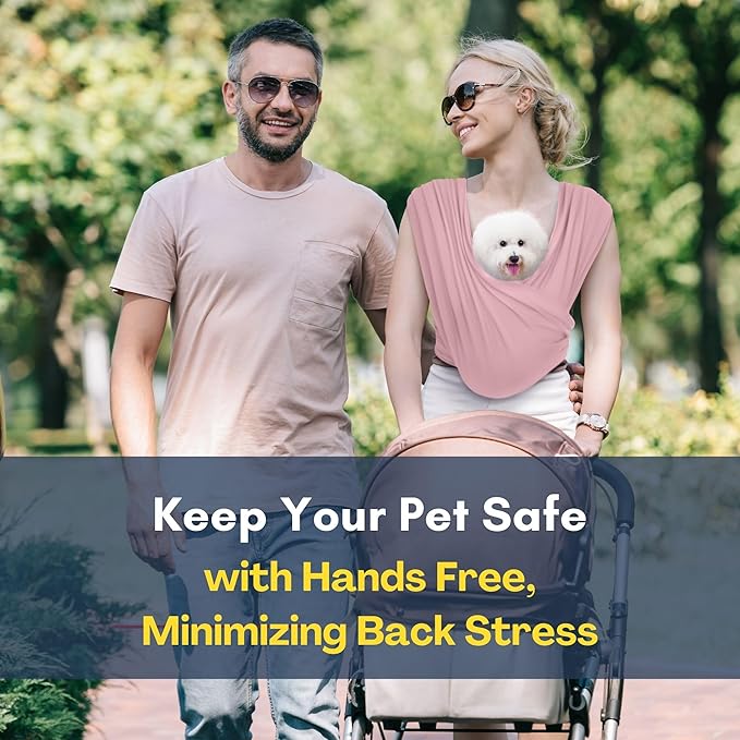 Dog Carriers for Small Dogs, Front Facing Dog Sling Carrier, Hands Free Cat Carrier, Size Adjustable, Reducing Back Pain, Premium Cotton, Safe and Soft Dog Carrier (Plus, Light Pink)