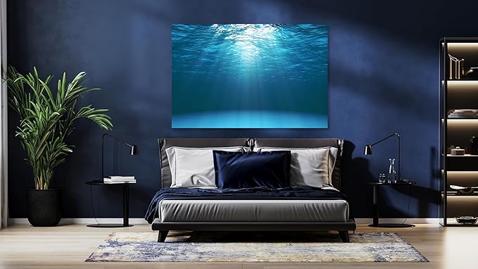 Nature Wall Art Prints - Ocean Forest Mountain Lake Canvas Landscapes - Small to Extra Large Living Room Bedroom Kitchen Bathroom Décor (Sun Rays Under Water, 35L" x 53W")