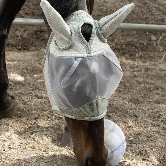 Equinavia Algard Soft Mesh Horse Fly Mask with Ear Protection and 45 UPF Rating | No Eye Irritation & UV Protection - Silver - Warmblood