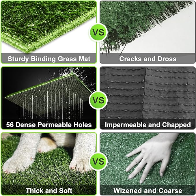 Hompet Dog Potty for Indoor or Porch, 2 Pcs Artificial Grass Training Pads with Pee Baffle, Reusable, Alternative to Puppy Pads, Portable Dog Litter Box for Small/Medium Dogs