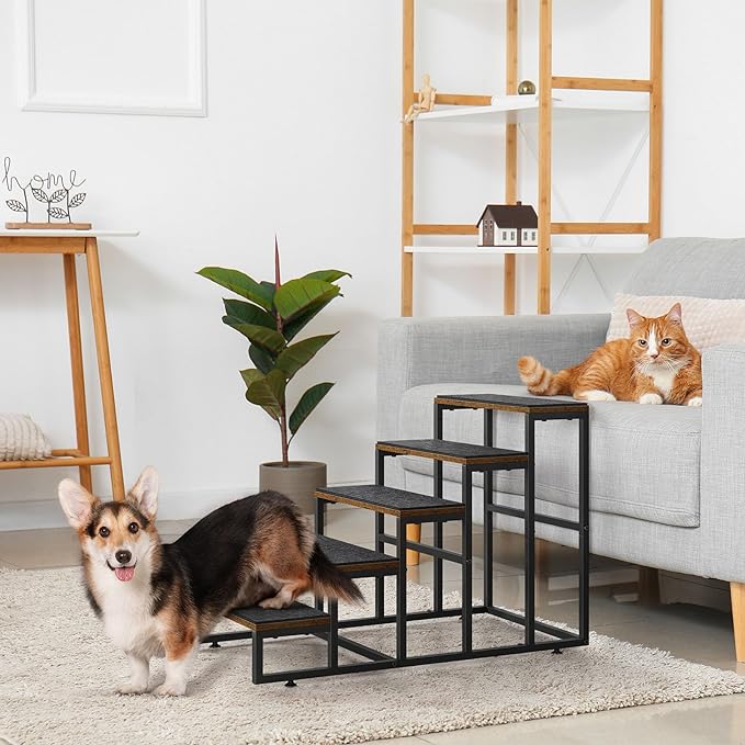 Dog Stairs Ramps Dog Stairs for High Bed Couch 5 Tier Pet Stairs for Small Medium Large Dogs and Cats Pet Step with Non-Slip Stair Tread for Puppy, The Old, and Injured Dogs