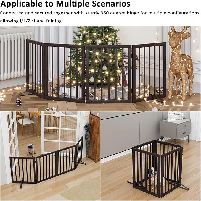 Dog Gates for Doorways Stair House Freestanding Pet Gates for Dogs Wooden Dog Gate with Support Feet Indoor Fence