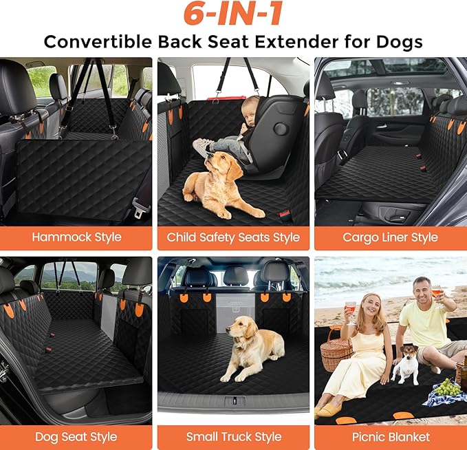 Back Seat Extender for Dogs - Holds 450lbs, Waterproof Dog Car Seat Cover for Back Seat with Hard Bottom for Cars SUVs Truck,Anti-Scratch No Slip Large Space Pet Backseat Protector,Black