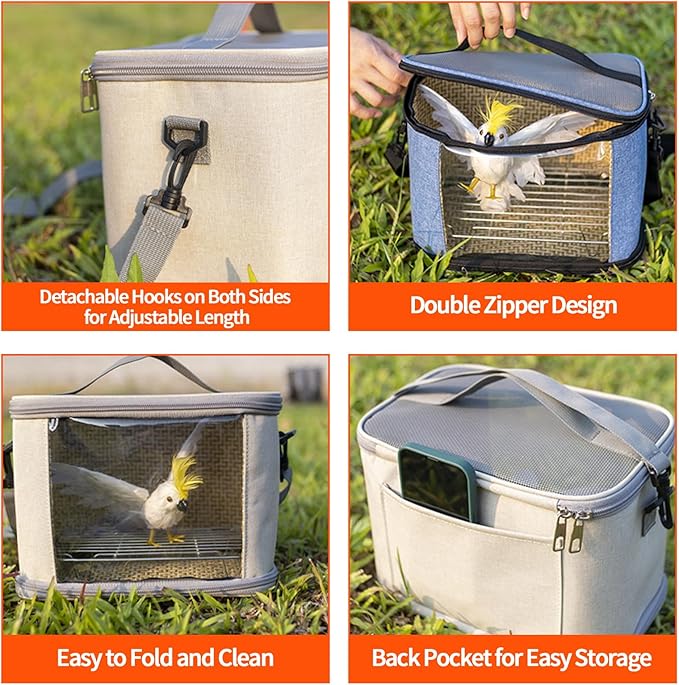 Bird Travel Carrierm, Small Bird Travel Backpack Carrier Cage with Tray and Breathable Clear Window, for Parakeet Cockatiel Budgies, for Camping Hiking (Large-Pink)