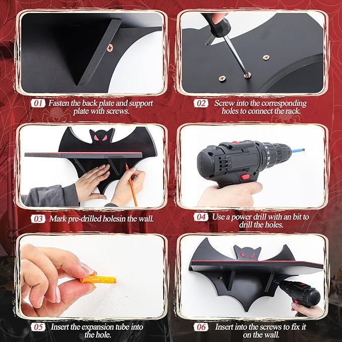 Cat Wall Mount Shelves for Indoor, Gothic Bat Floating Shelf with Coffin Bed Cat Wall Tree Can Load Bearing up to 30 Lbs/ 14 kg