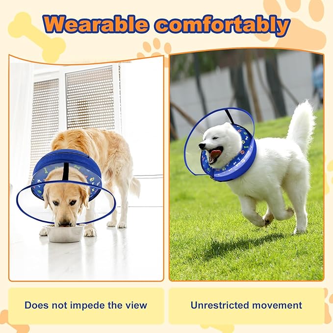 Dog Cone Collar with Enhanced Anti-Licking, Inflatable Dog Cone After Surgery, Adjustable Size with Soft Padding for Small Medium Large Dogs - Blue/S