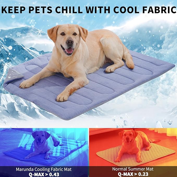 MARUNDA Dog Cooling Mat, 36" x 24" Thicken Waterproof Cooling Mat for Extra Large Dog, Q-MAX>0.5 Ice Cool Fabric-Cool on Contact，Easy Washable Pet Pad in Summer (36" x 24" (L-Crate), Blue)