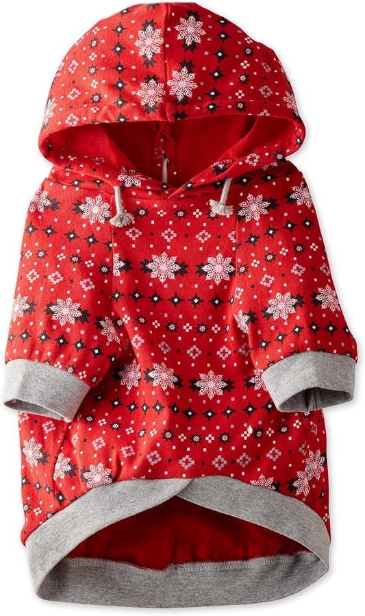 Rocky – The Orginal Lightweight Hooded TEE 100% Organic Cotton Dog Hoodie Pet Coat Sweater for Small, Medium, Large Dogs, Red Fair Isle, Small