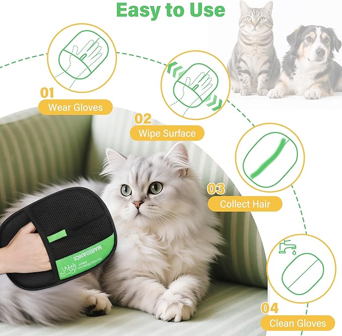 Pet-Hair-Removal-Glove Reusable Electrostatic-Gloves-Pet-Hair-Remover for Furniture, Couch, Carpet,Car Seat Pet-Hair-Remover-Tool for Dogs & Cats Hair Remover Mitt Pet-Double-Sided-Grooming-Glove 1Pcs