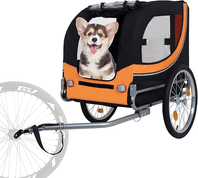 Blue-Grey Large Folding Bike Trailer for Dogs – Heavy-Duty Steel Frame, 66LB Capacity Pet Carrier for All-Terrain Cycling, Jogging & Camping Adventures!