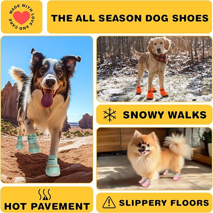 Hcpet Dog Shoes for Large Dogs, Breathable Dog Booties for Small Medium Dogs, Anti-Slip Dog Boots & Paw Protectors for Hot Pavement Winter Snow Hiking with Reflective Straps Green Size 1
