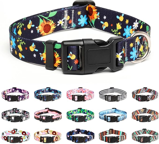 Mercano Adjustable Dog Collar - Special Design Patterns, Soft Nylon Comfortable Durable Pet Collar for Small Medium Large Dogs (XS, Sunflower)