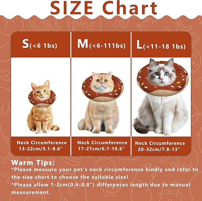 Cat Cone Collar Soft, Adjustable Cat Recovery Collar Kitten Cones to Stop Licking, Cute Donut E Collar After Surgery, Cats Neck Pillow Cone Elizabethan Cones of Shame(Waterproof Brown, Medium)
