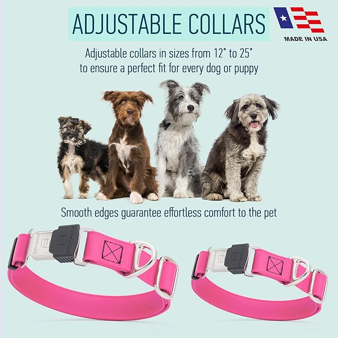 Dogline Biothane Waterproof Dog Collar with Herm Sprenger Stainless Steel Quick Release Buckle – Heavy Duty Tactical Durable Collar for Dogs – Comfortable and Safe Pet Collar, W 1" L 15-25", Pink
