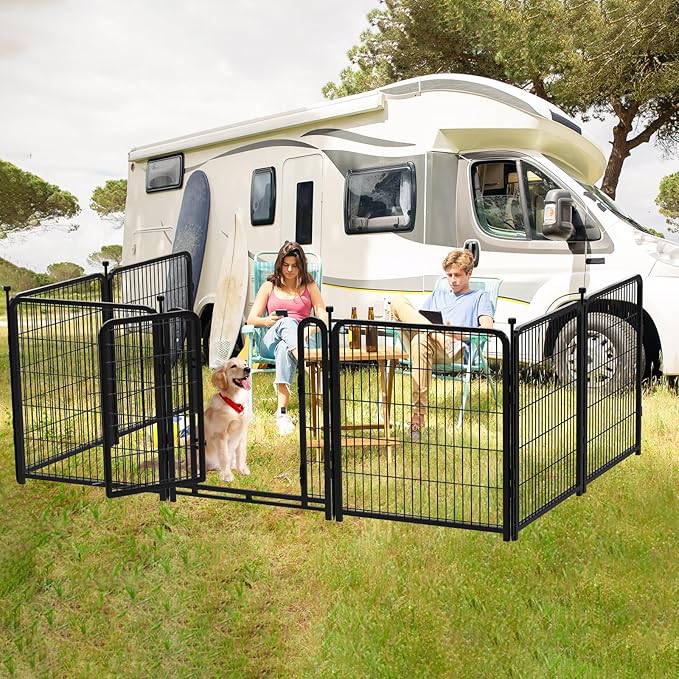 Dog Playpen 32 inch 16 Panels, Puppy Playpen Indoors, Dog Fence Outdoor for Yard, Wide Door Low Threshold Garden Fence for Medium/Large Pets. Black Dog Pens Total 35.4 Ft(L)