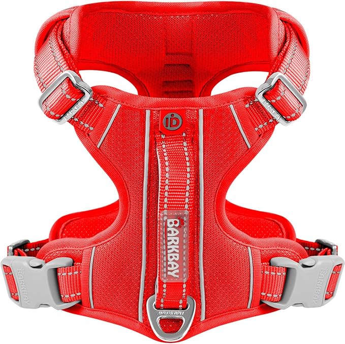 BARKBAY Dog Harness No Pull with ID Tag Pocket - Heavy Duty, Reflective, Easy Control for Large Dogs(Red,M)