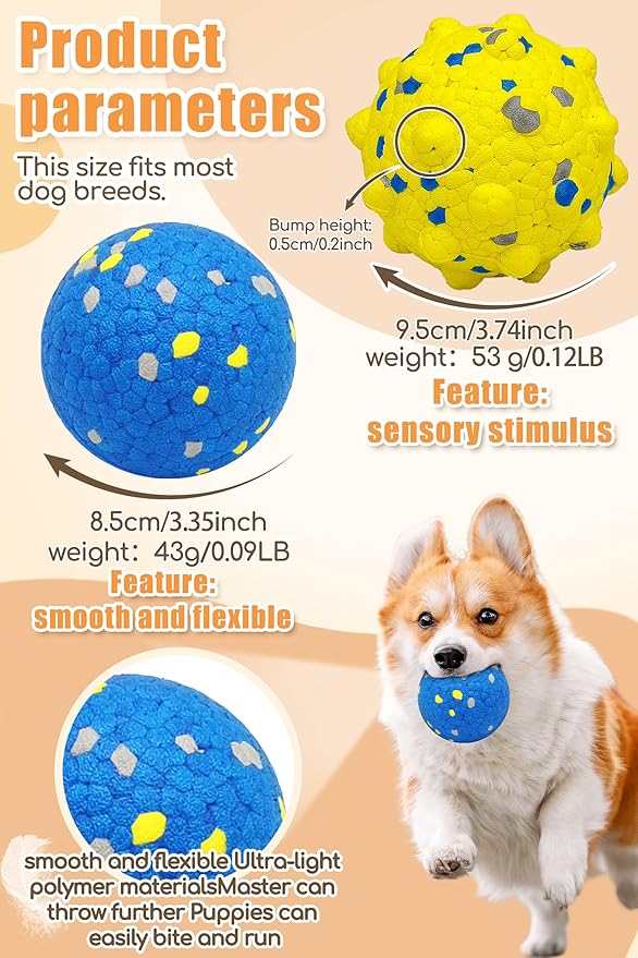 Dog Tennis Balls for Aggressive Chewers, Indestructible Durable Bouncy Interactive Toy for Dogs Fetch Game Lightweight Floating Outdoor Training(2 Yellow Point+ 2 Blue Cirle Medium)