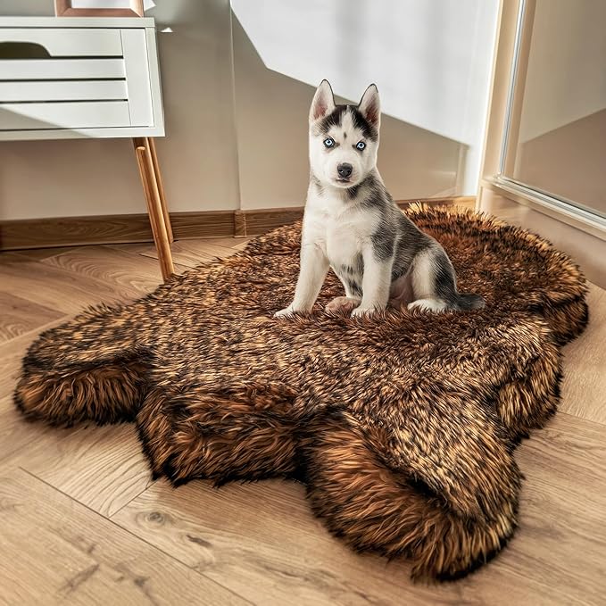 IHAPPYDOG Luxury Faux Fur Orthopedic Dog Bed, Memory Foam Dog Bed for Small, Medium, Large and XL Pets, Fluffy Pet Bed with Waterproof and Washable Cover (Brown, 60"x35")