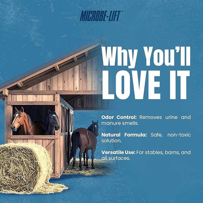 Microbe-Lift Horse Stall Cleaner & Deodorizer – 1 Gallon – Safe Concentrated Spray for Barns, Stables & Horse Areas – Fresh Clean Scent for All Surfaces – Food & Water Safe Formula