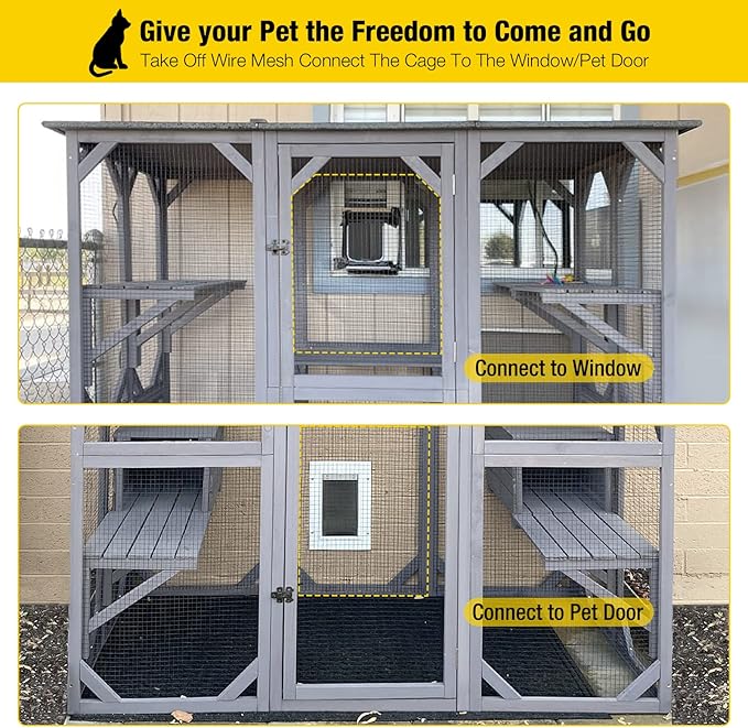 Aivituvin Catio Outdoor Cat Enclosure Large Walk in Cat Kennel Kitten Cage with Platforms and Small Houses