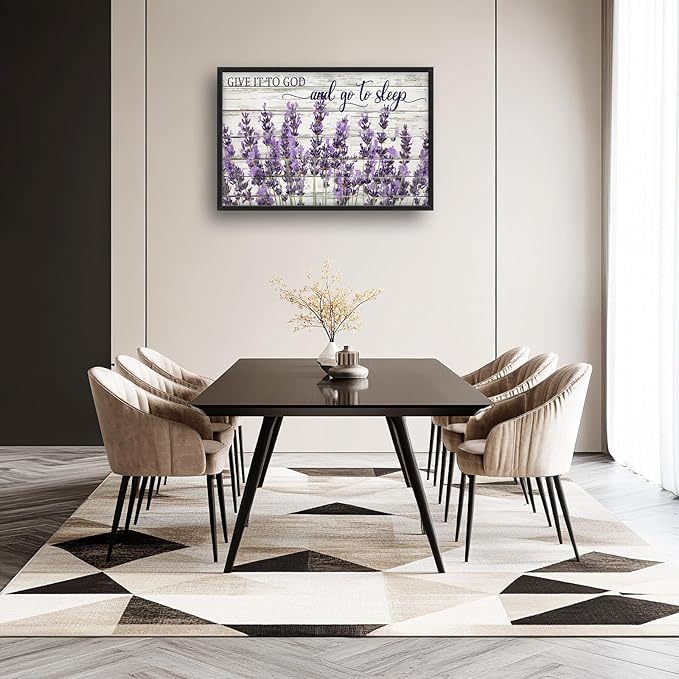 Large Lavender Wall Art for Living Room, Framed Oversized Rustic Floral Wall Decor Christian Give It To God Canvas Painting Modern Artwork for Living Room Bathroom Bedroom Office Dining Room 36"x24"