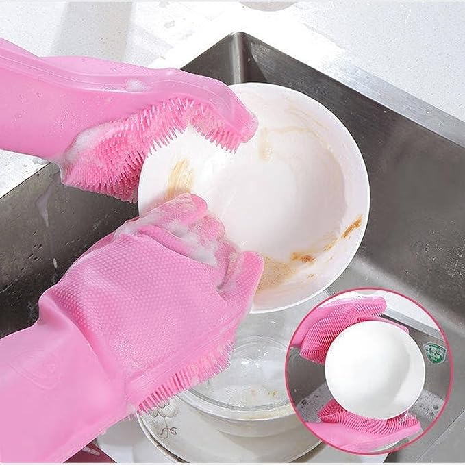 Pet Grooming Gloves，Heat-Resistant Silicone Gloves with High-Density Teeth for Enhanced Massaging and Bathing of Dogs and Cats (Pink, 2 Pair)